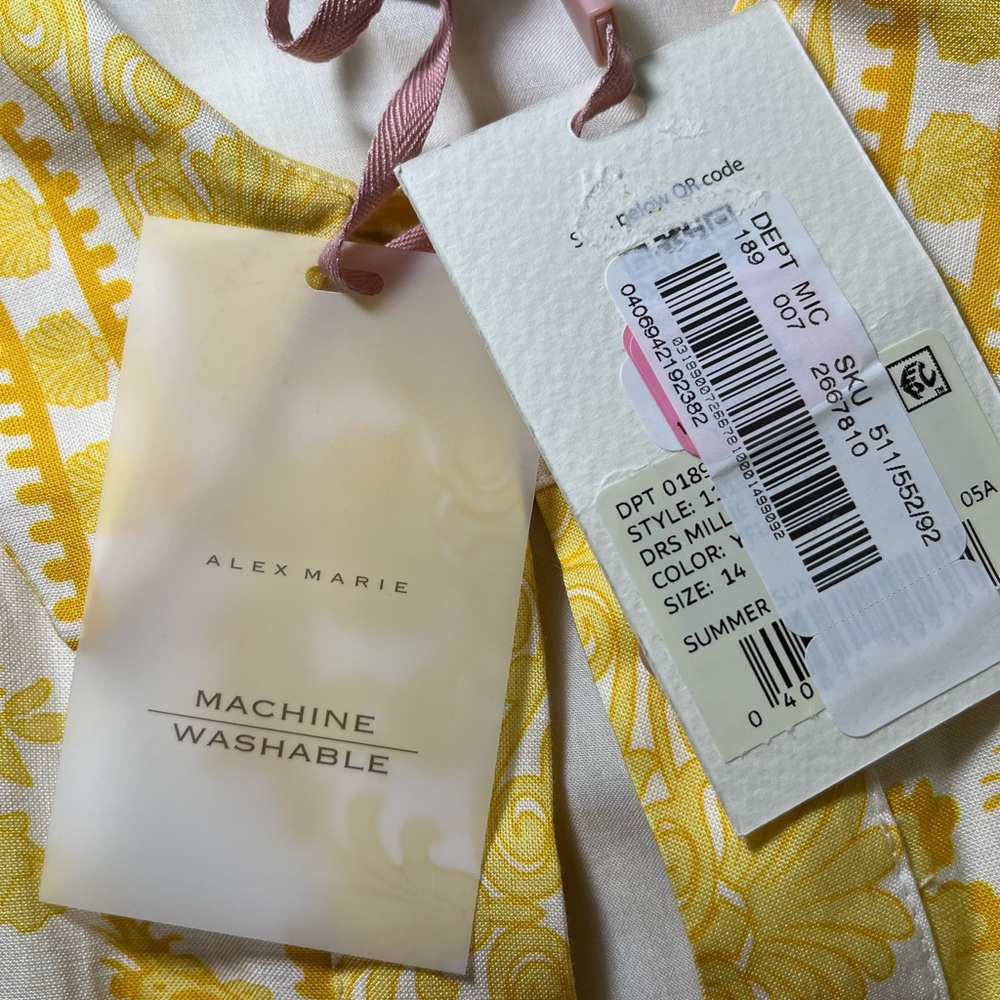 Alex Marie New Yellow Floral Mini Dress Size14 Ramie/Viscose - Picture 9 of 10
